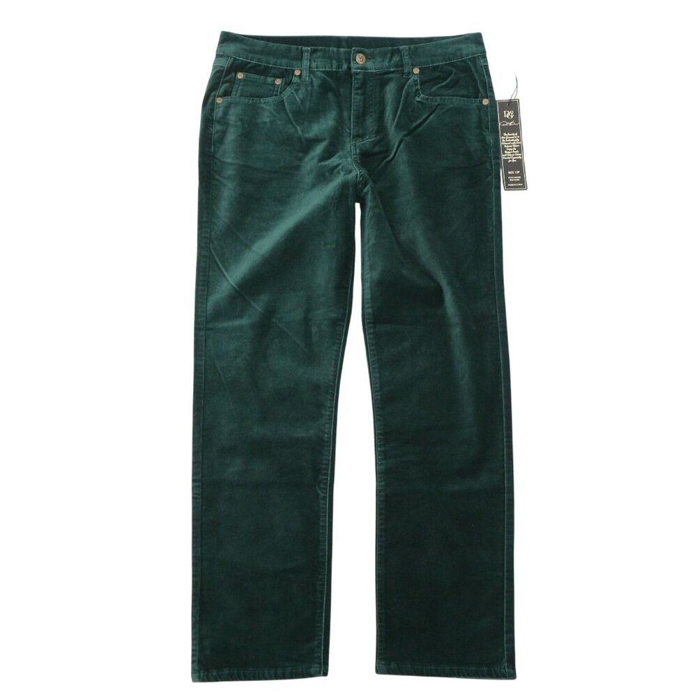 NWT DG2 Diane Gilman Green Soft Stretch Velvet Straight Leg Pants 12P 12 Petite